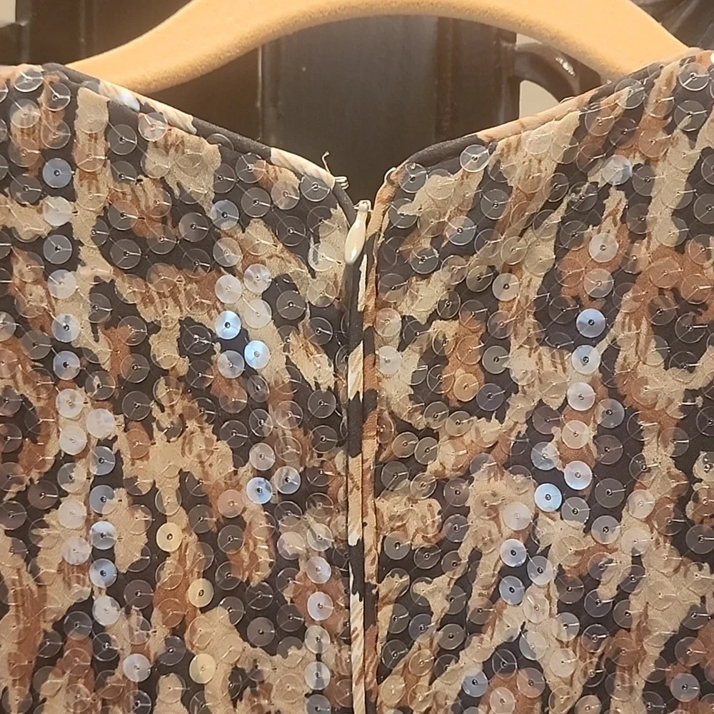 🔥Chetta B for Bergdorf Goodman Leopard Sequin Dress Size 8 EUC 🐆 - Picture 8 of 13